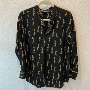 zara basics black and gold blouse